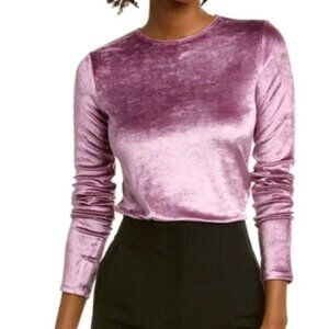 VINCE Velour Long-Sleeve Crewneck Top In Plum Night. Size XS. EUC
